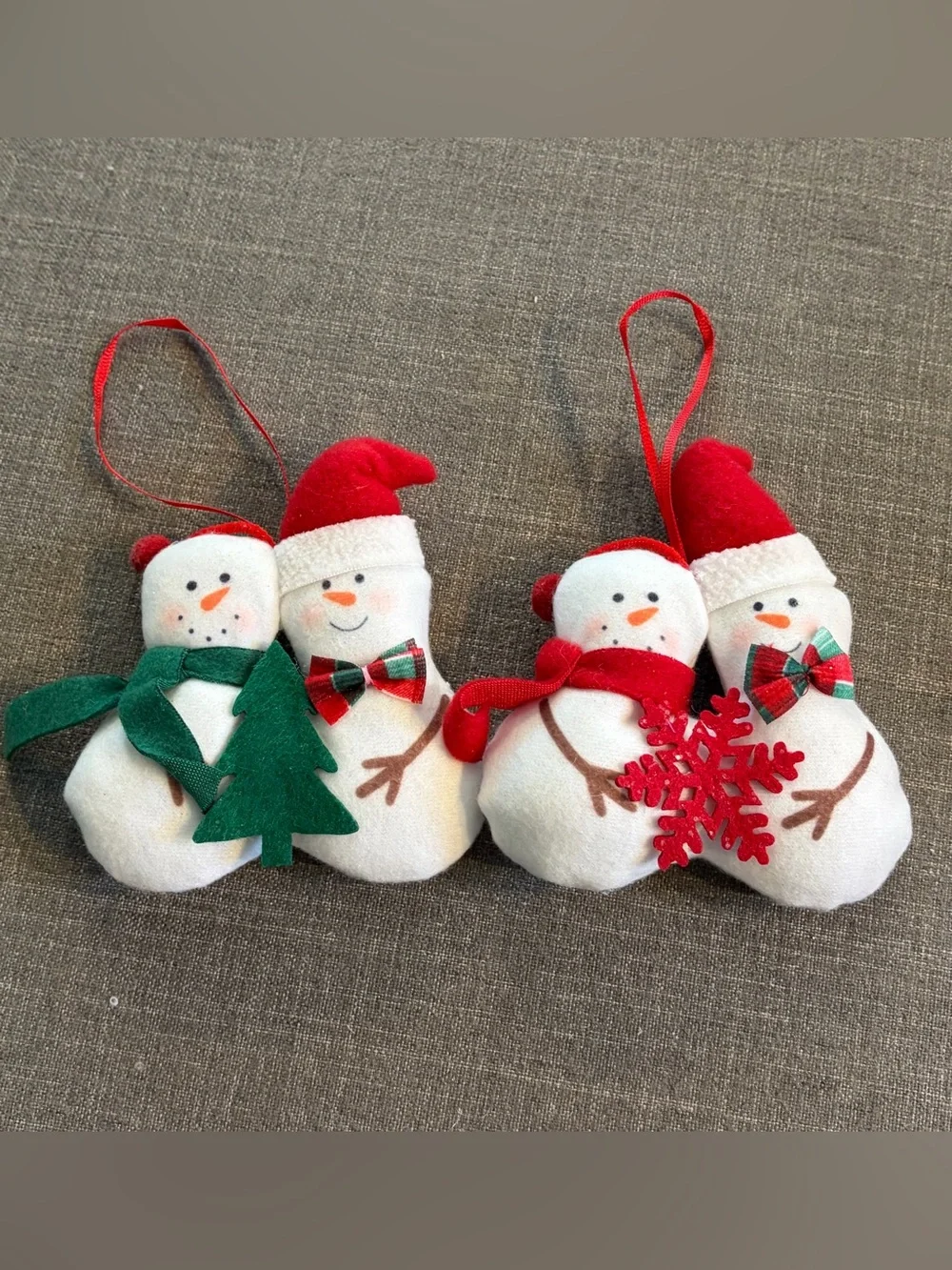 Set of 2 Snowman Couple Plush Christmas Ornaments Holiday Décor